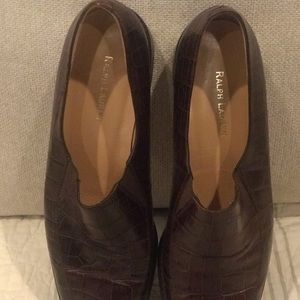 Ralph Lauren Brown Croc Printed Leather Loafers